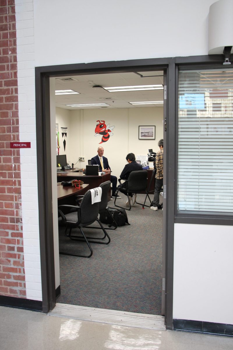 A Japanese news crew was on campus recently filming a feature on the use of Yondr pouches to limit student cell phone use in the United States and interviewed  several students and teachers. Read about it on The Buzz...