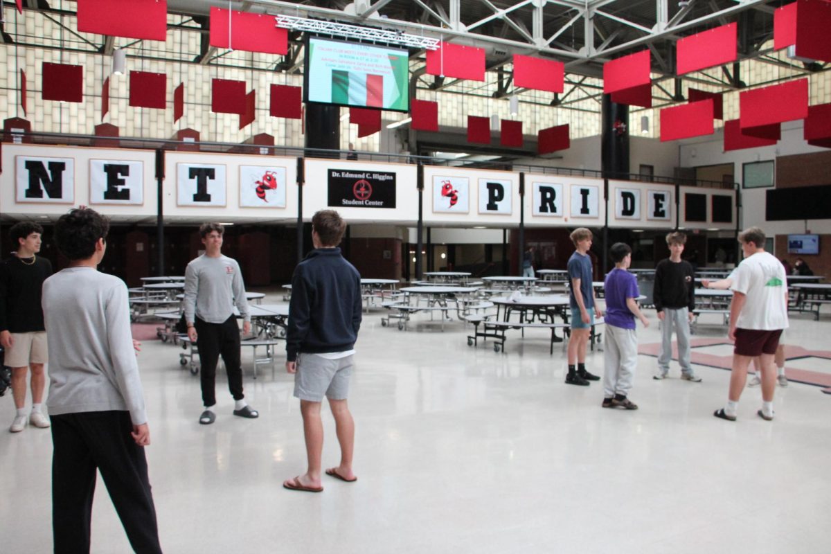 Groups of students often kick it around in the BHS commons between classes.